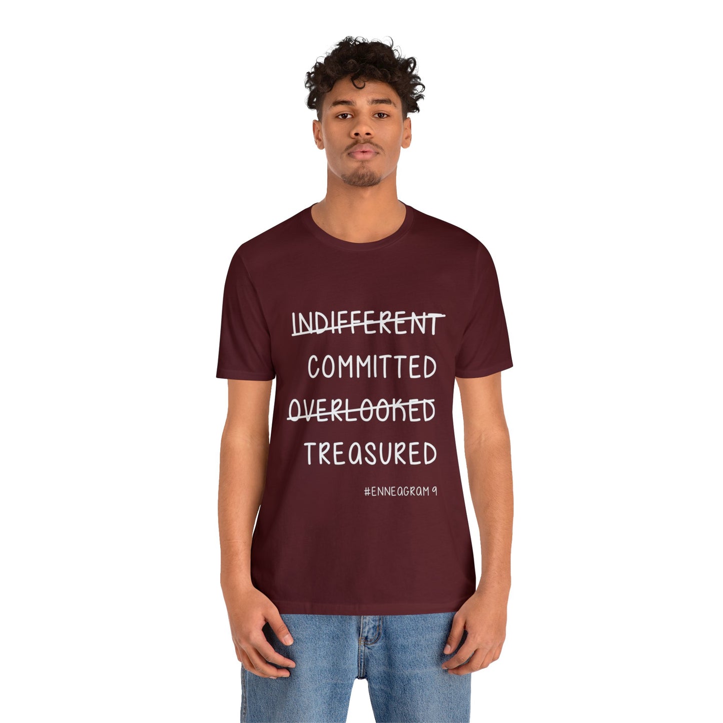Enneagram Type 9 T-Shirt. Indifferent Committed Overlooked Treasured. Funny Enneagram T-shirts. Enneagram Gift.