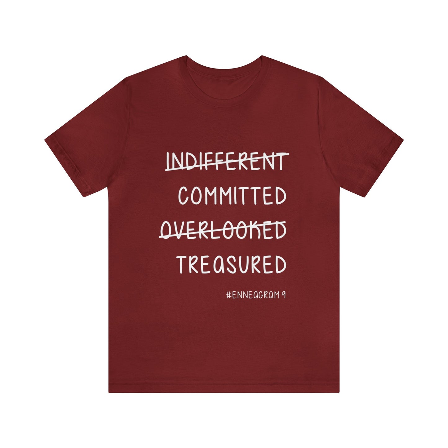 Enneagram Type 9 T-Shirt. Indifferent Committed Overlooked Treasured. Funny Enneagram T-shirts. Enneagram Gift.