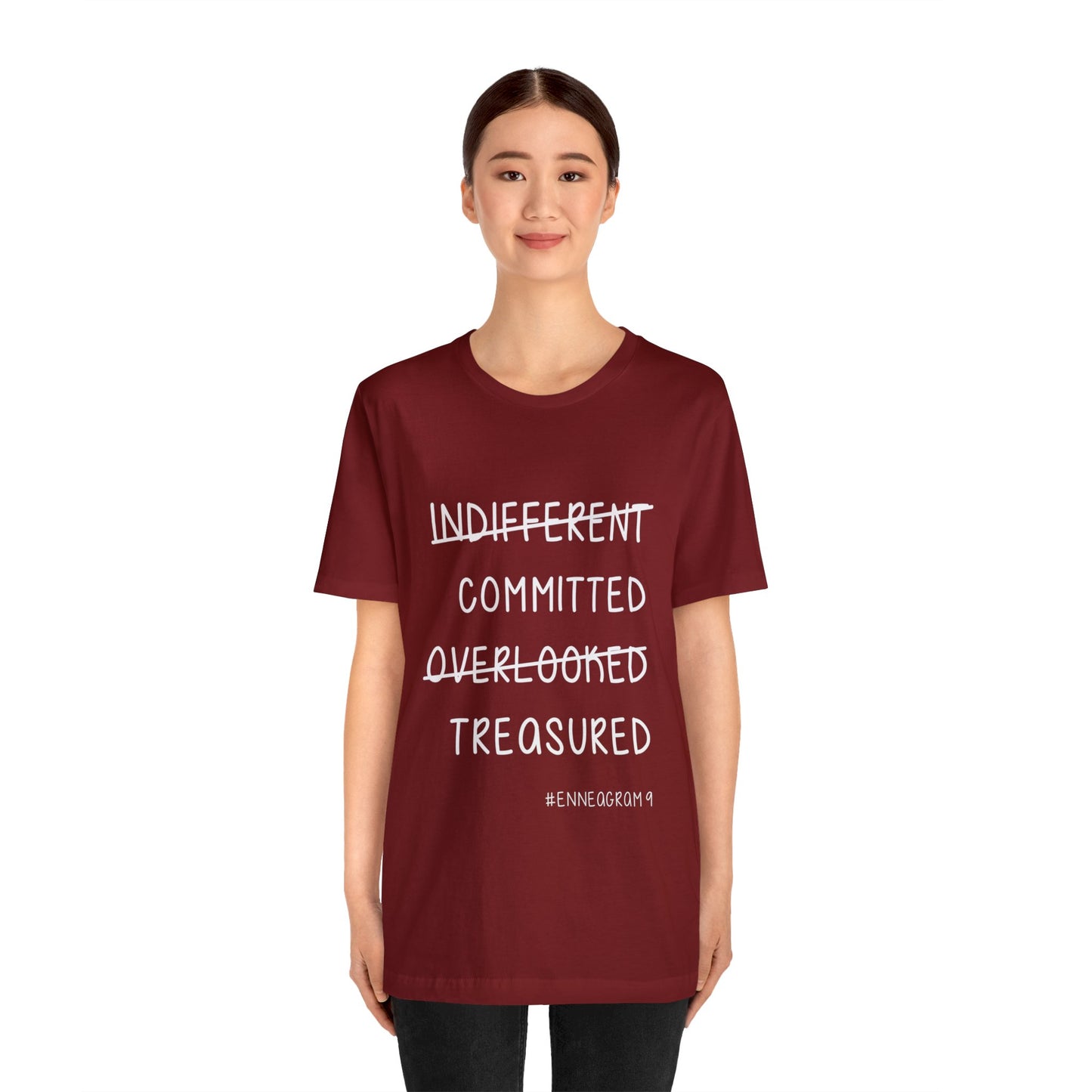 Enneagram Type 9 T-Shirt. Indifferent Committed Overlooked Treasured. Funny Enneagram T-shirts. Enneagram Gift.